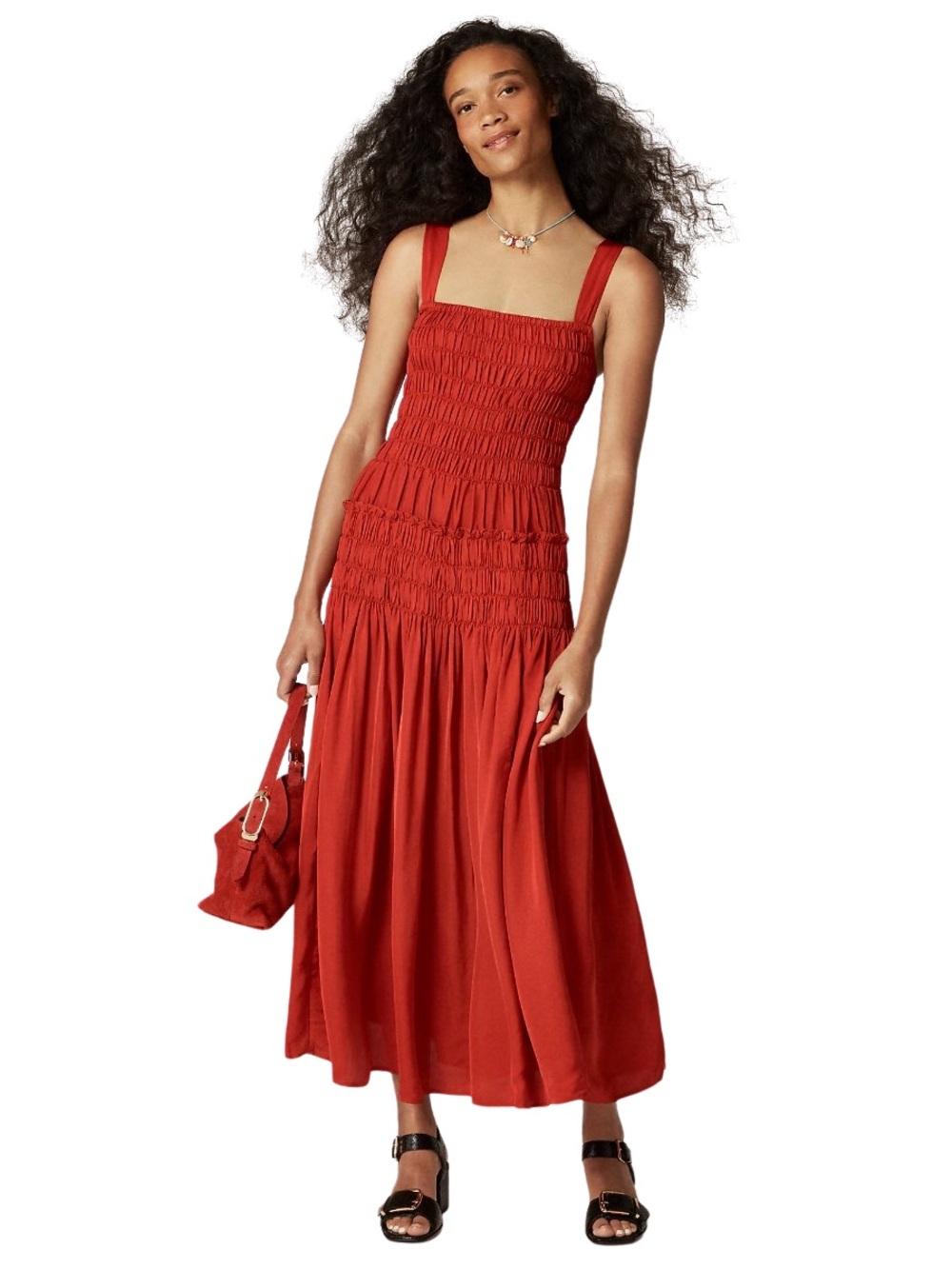 J. Crew Red Smocked Midi Dress